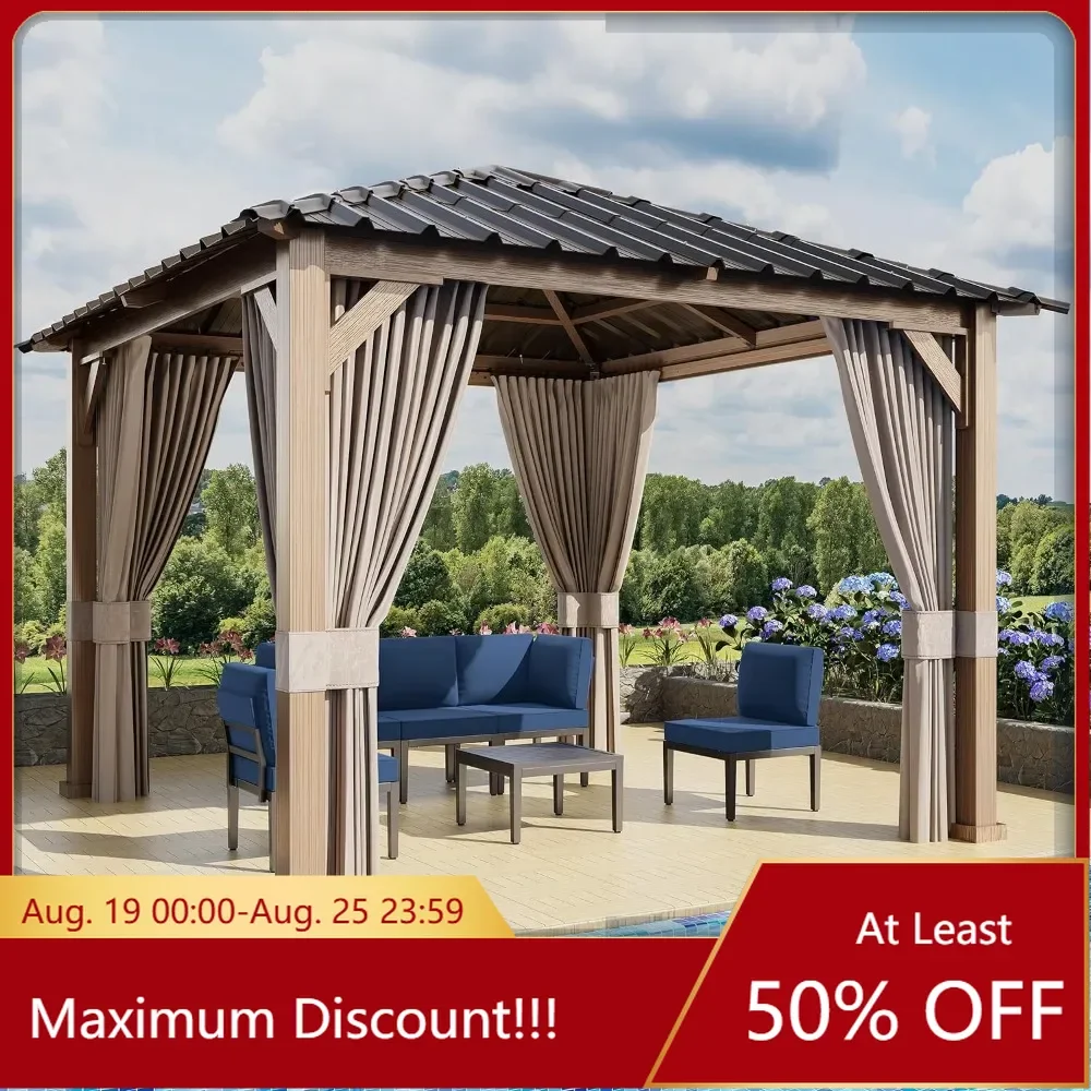 

Hardtop Gazebo,Outdoor Galvanized Steel Metal Double Roof Pergola with Curtains and Netting for Patios,Gardens,Lawns