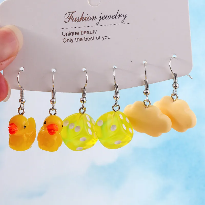 Aihua Niedliche Cartoon-Würfel-Ente-Wolken-Ohrringe-Set für Frauen und Mädchen, schöne Tier-Ohrringe, trendiger Geburtstagsschmuck, Geschenke – Detail 4