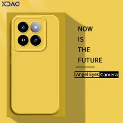 Luxury Angel Eyes Square Liquid Silicone Phone Case for Xiaomi Mi 14 Pro Xiaomi14 14Pro 5G 360 Soft Shockproof Back Cover Armor