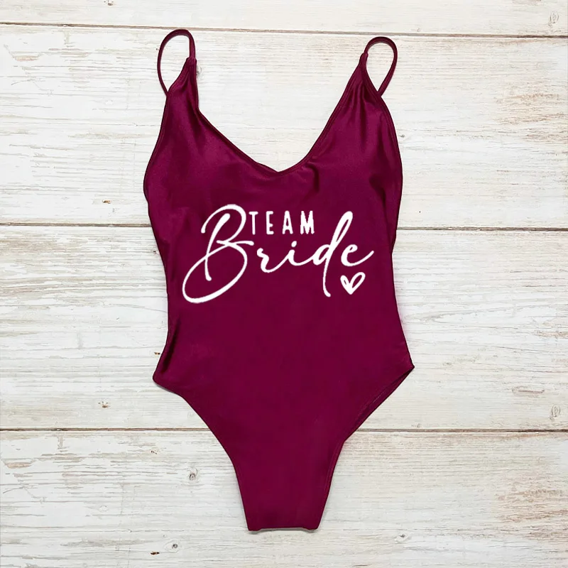 Team Bride ❤ Print Swimsuit Women Sexy Padded One Piece Bathing Suit Swimming Suit Bachelorette Party Swimwear Wedding Beachwear