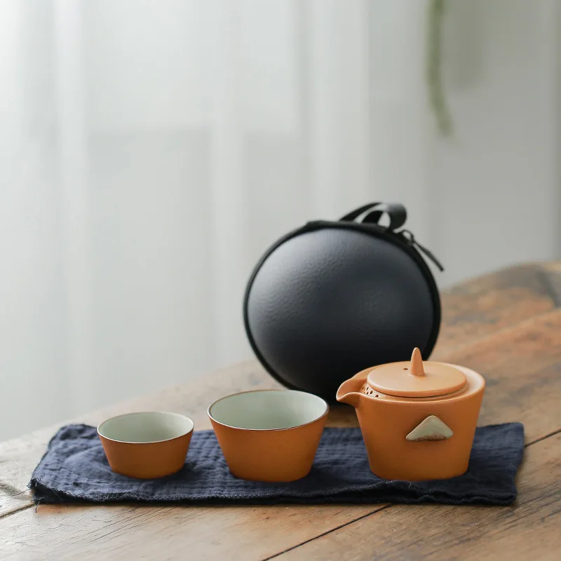 One Pot Two Cups Travel Portable Quick Cup Japanese Ceramic Kung Fu Tea Set Small Set Mini Rough Pottery Outdoor Teapot