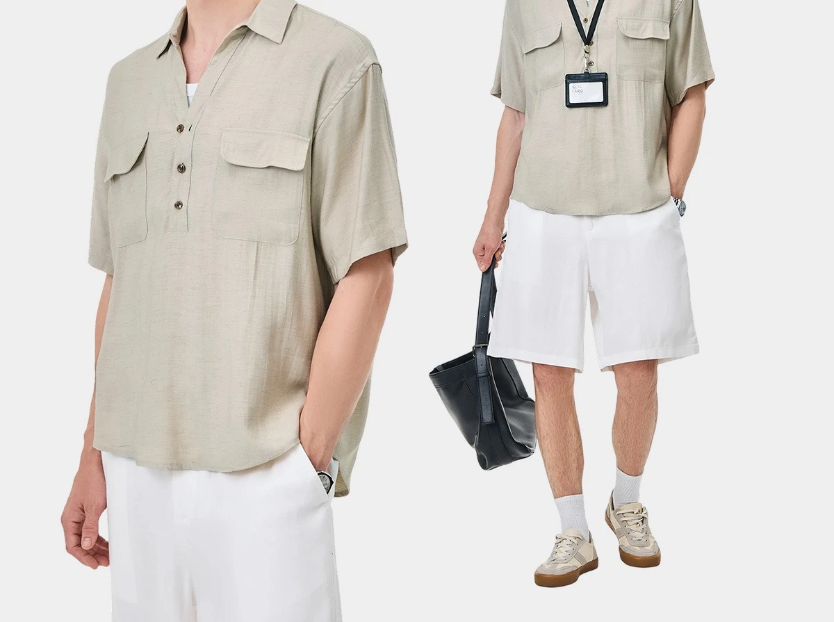 Men's Linen Short-sleeved Shirt Summer High-end Loose Versatile Casual Half-cardigan Shirt