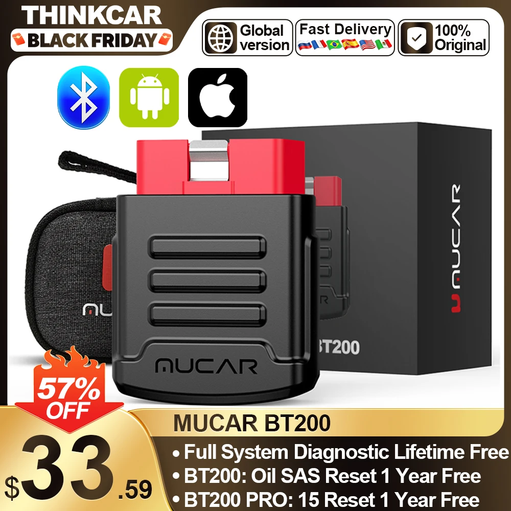 MUCAR BT200 BT200 PRO Skaner samochodowy Narzędzie diagnostyczne OBD2 Pełny systemowy skaner diagnostyczny do wszystkich samochodów 15. Reset Code