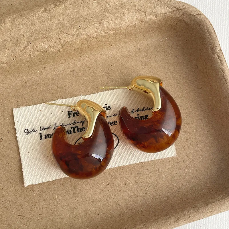 New  winter retro amber color earrings for women 2024 fashion unique simple and exquisite womenjewelry gift accessories