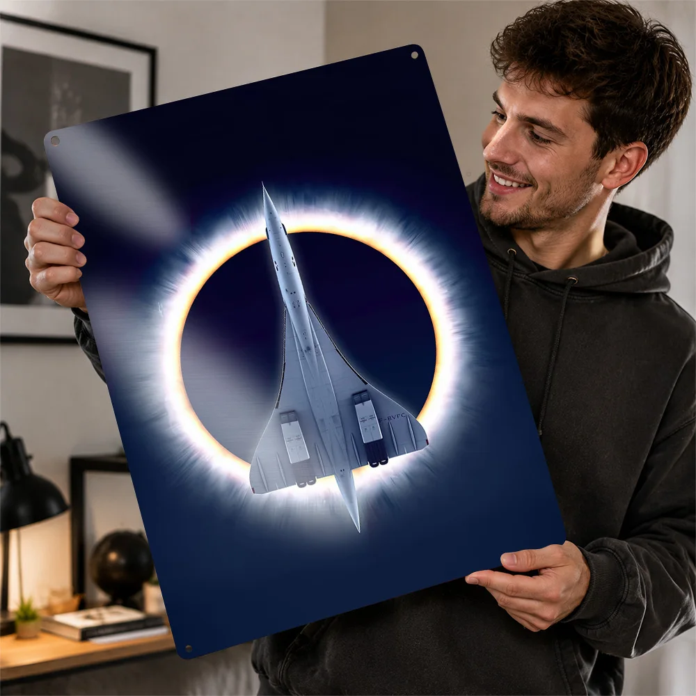 Concorde Supersonic Jet Eclipse Printed Poster Customized Aluminum Metal Sign Flight Portrait Wall Art Ideal In Hangar Offices
