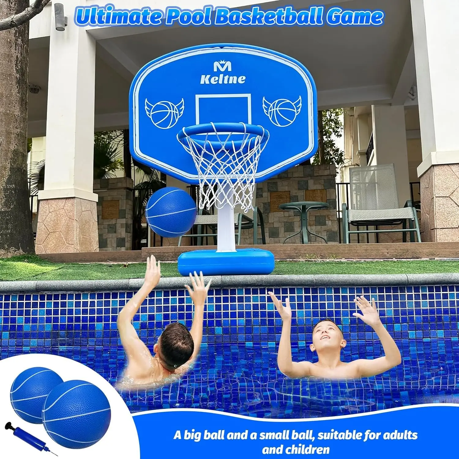Large Swimming Pool Basketball Hoop with Extended Sturdy Base, Perfect for Poolside Basketball Games, Includes 2 Balls and Pump, Fun Water Activity for Kids and Adults, Summer Outdoor Entertainment view 5