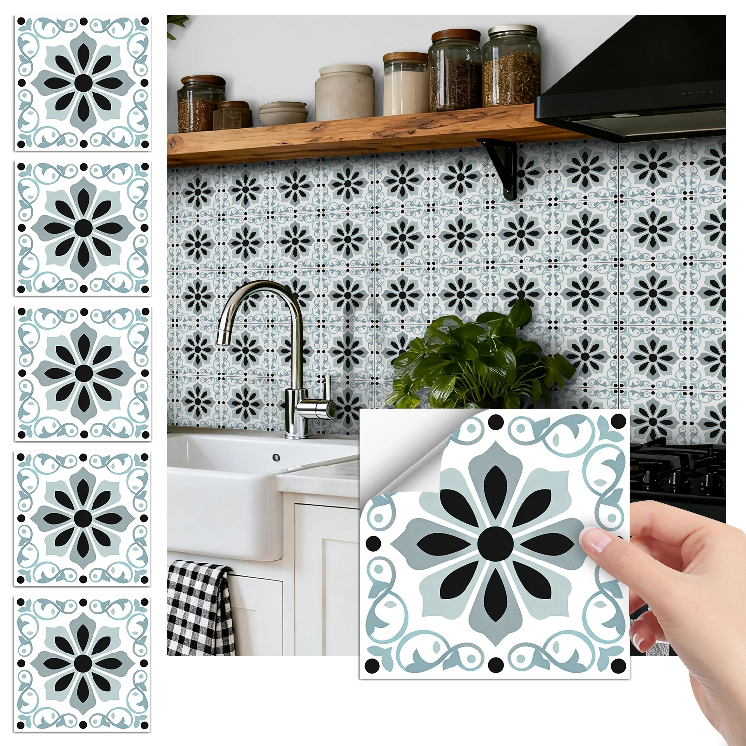 

36 pieces of minimalist floral tile stickers, self-adhesive wall stickers, waterproof kitchen, bathroom and home decoration