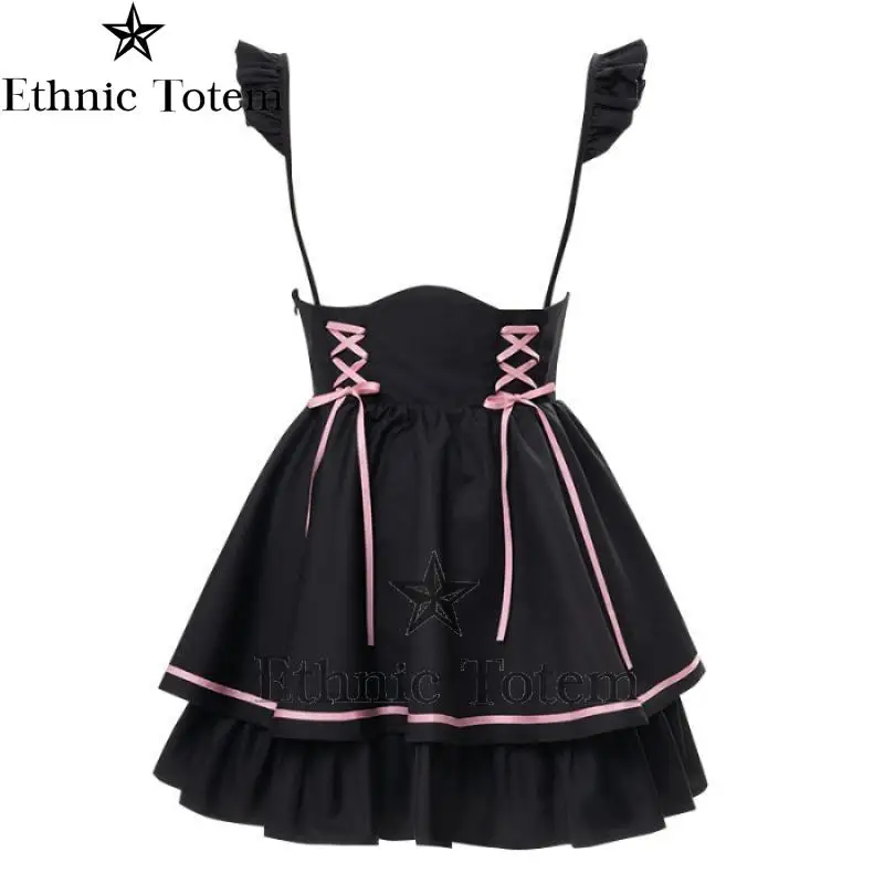 Jirai Kei Style Gothic Lolita Dress Kawaii Japanese Street Fashion Blouses Overallskirt Maid Skirt Y2K Bowknots Clothes