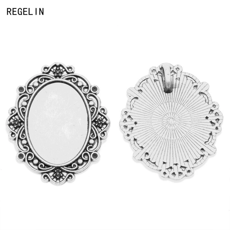 REGELIN 10pcs/lot retro filigree cameo cabochon Fit 18*25mm base setting pendant tray Antique Bronze DIY jewelry making findings