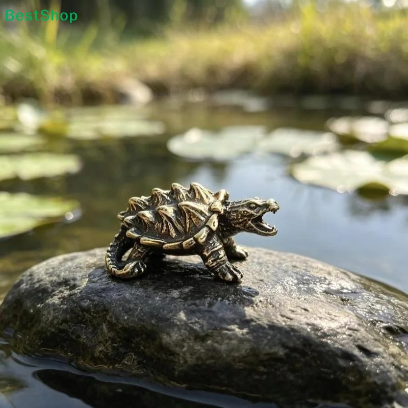 〔G〕Brass-Toned Alloy Mini Snapping Turtle Figurine Lifelike Details Vintage Finish For Aquarium Desktop Garden Decor