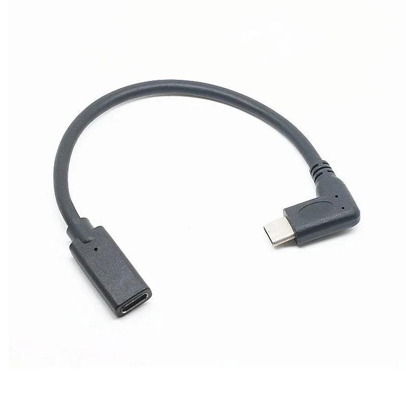 Elbow 90 Degree USB 2.0 Type C Data Extension Cable Audio Power Supply Wire Black Male to Female 20cm