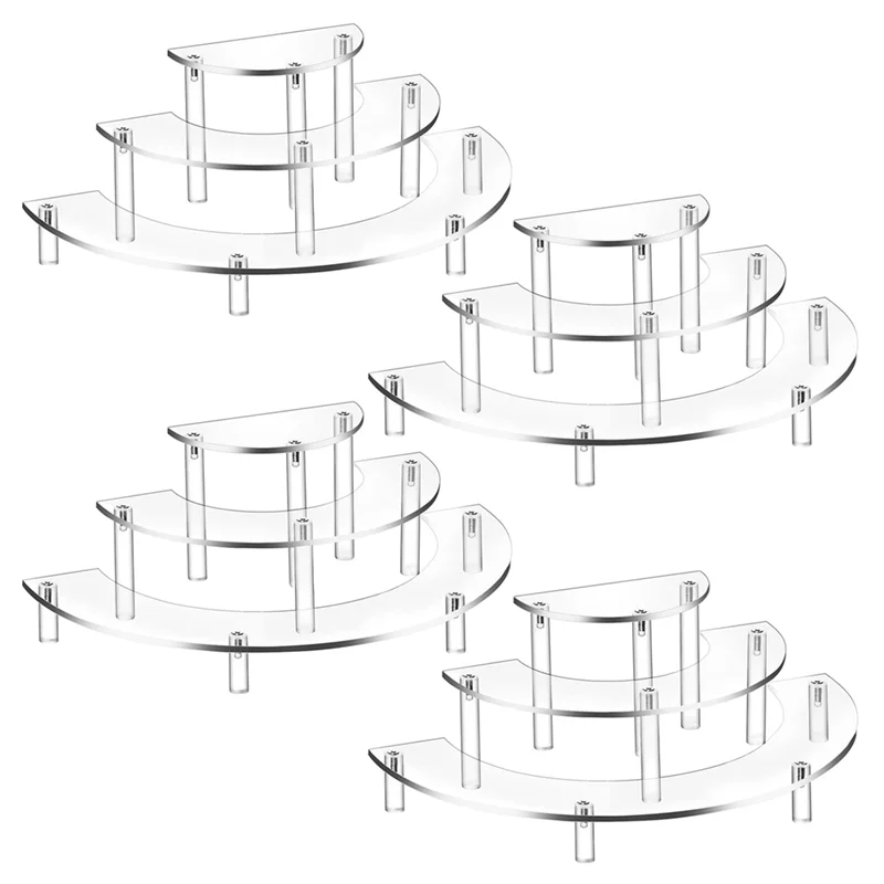 

N10R-4 Piece 3 Tier Clear Cupcake Stand Holder Half Moon Cupcake Stand Acrylic Risers Display Stand