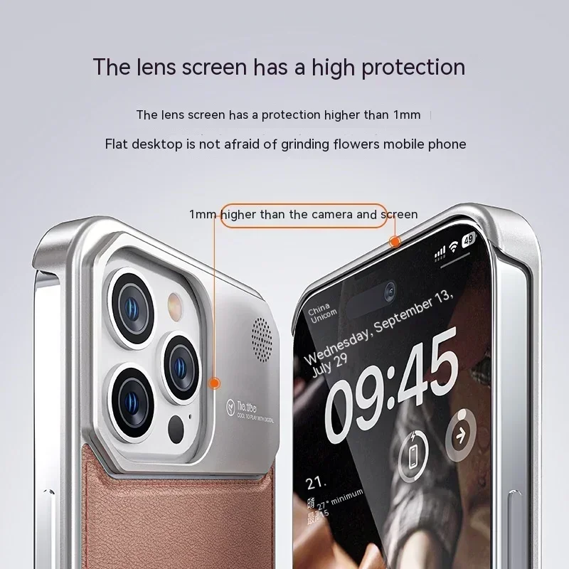 For iPhone 15 13 14 Pro Max Case Metal Leather Frameless Aromatherapy Magsafe Magnetic Aluminum Alloy Hard Shockproof Cover