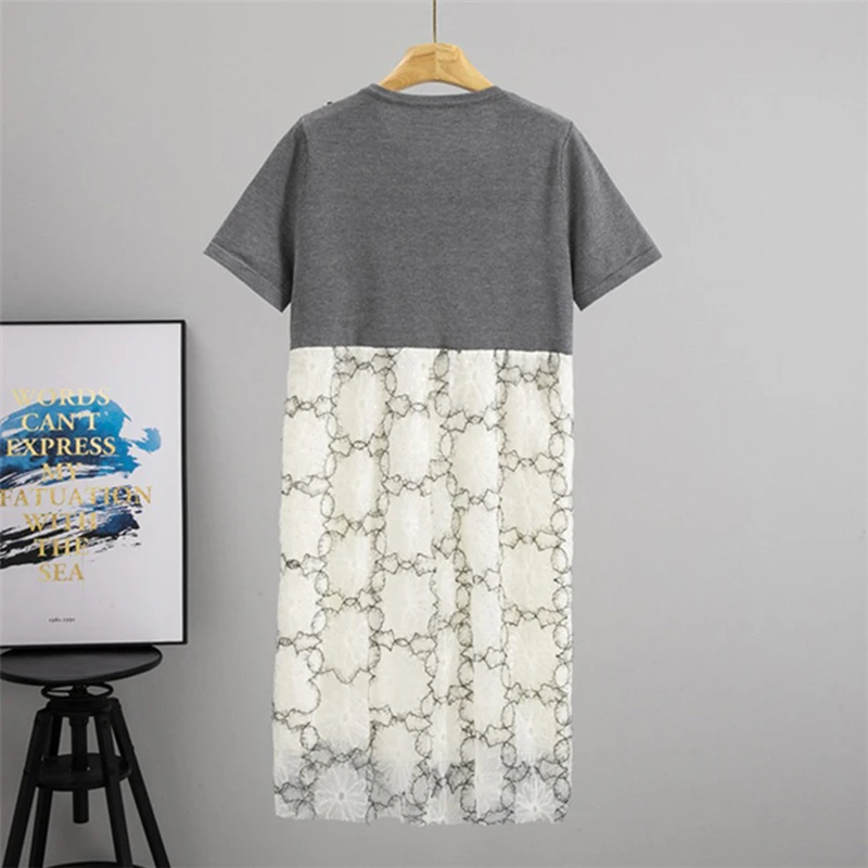 Новое летнее женское трикотажное платье с цветочным принтом, свободное платье трапециевидной формы Midi с высокой талией, корейское женское платье