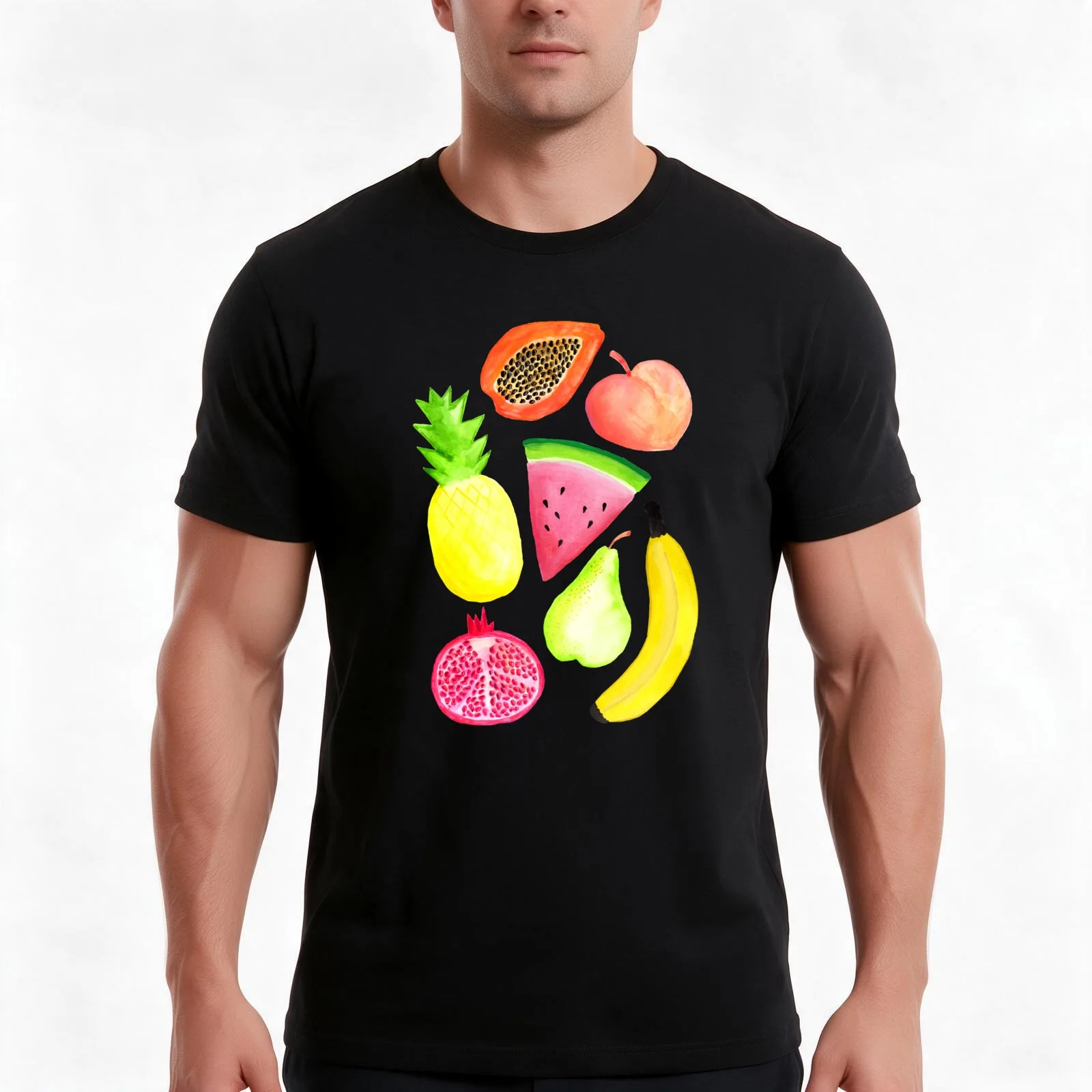 Tropical Fruit Punch Orange T-Shirt, Summer Casual Cotton Tee, Oversized Streetwear Tops, Vintage Graphic Print, 100% Cotton