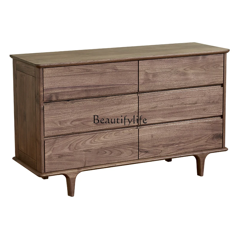 

North America Black Walnut Nordic Solid Wood Chest of Six Drawers Simple Storage Locker New Chinese Living Room