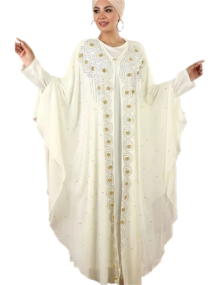 

Ramadan African Dresses For Women Luxury Chiffon Batwing Muslim 2 Piece Abaya Set Islam Dress Kebaya Robe Femme Musulmane Kaftan