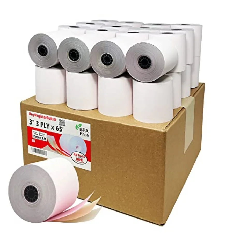 

32 Rolls 3-ply 3" inch 65' Feet White/Canary/Pink Carbonless Paper for Star SP700 TMU 220 3-ply 3" inch 65' Feet) Kitchen Print