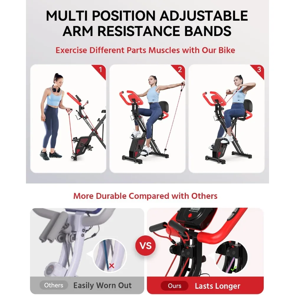 Folding Exercise Bike, Foldable Fitness Stationary Bike Machine, Upright Indoor Cycling Bike, Magnetic X-Bike