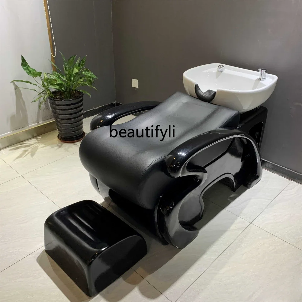 

V Shampoo Chair Barber Shop Half Lying Flushing Bed for Hair Salon Hairdressing Shampoo Ceramic Basin