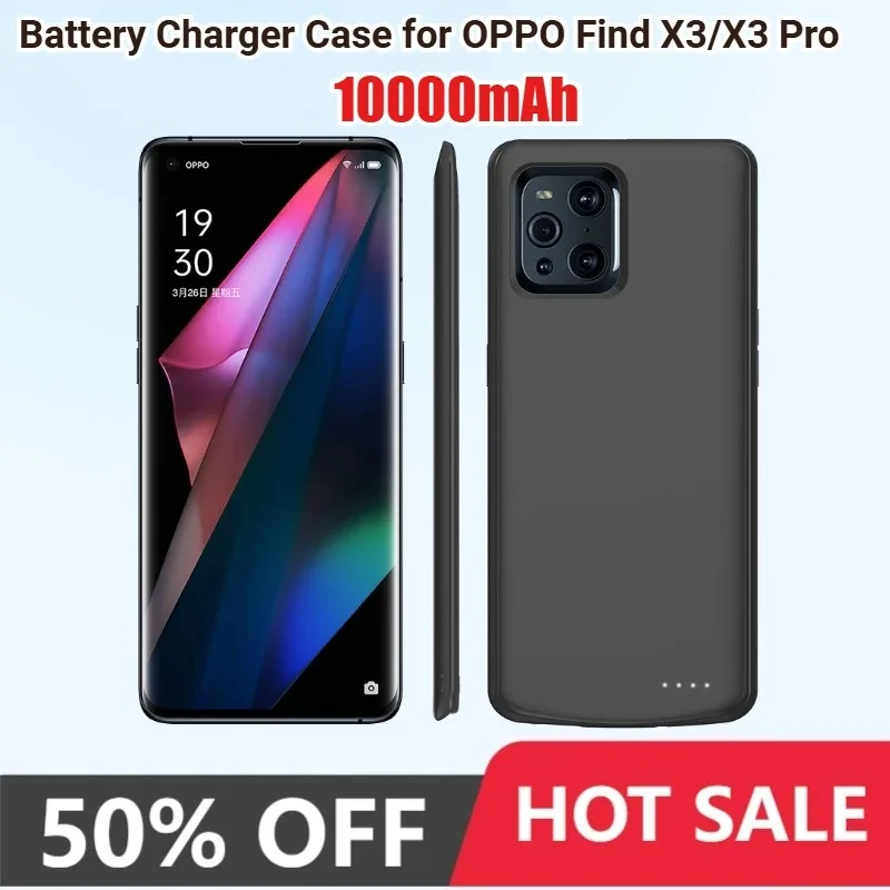 OPPO Find X3 Pro Neo用10000mAhバッテリーチャージャーケース、Find X3用スリム耐衝撃外部バッテリー充電カバー