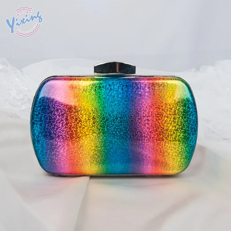Sommer-Regenbogen-Laser-Clutch mit Spiegel-Finish, europäischer Stil, Farbverlauf, Pu-Abendtasche, nischenfreundliche, vielseitige Schulter-Crossbody-Tasche