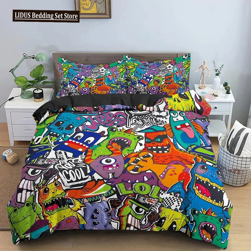 

Graffiti Bedding Set Graphic Duvet Cover Teens Adult Hip Hop Hippie Comforter Cover Wall Urban Street Art Polyester Quilt Cover