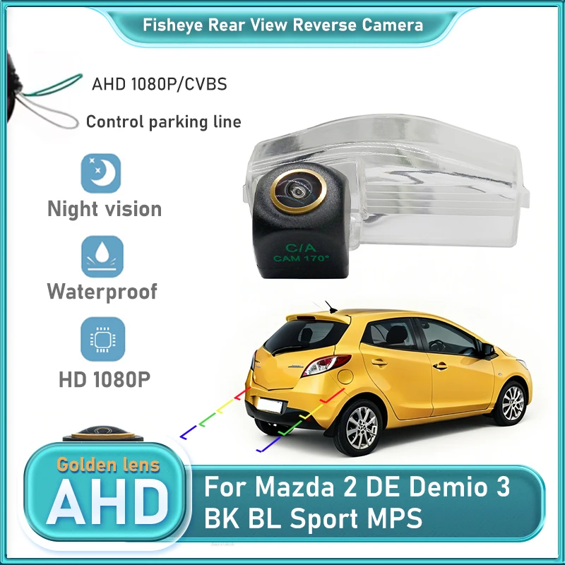 AHD 1080P Golden Vehicle Backup Rear View Camera For Mazda 2 DE Demio 3 BK BL Sport MPS Hatchback Car Golden Fisheye Camera