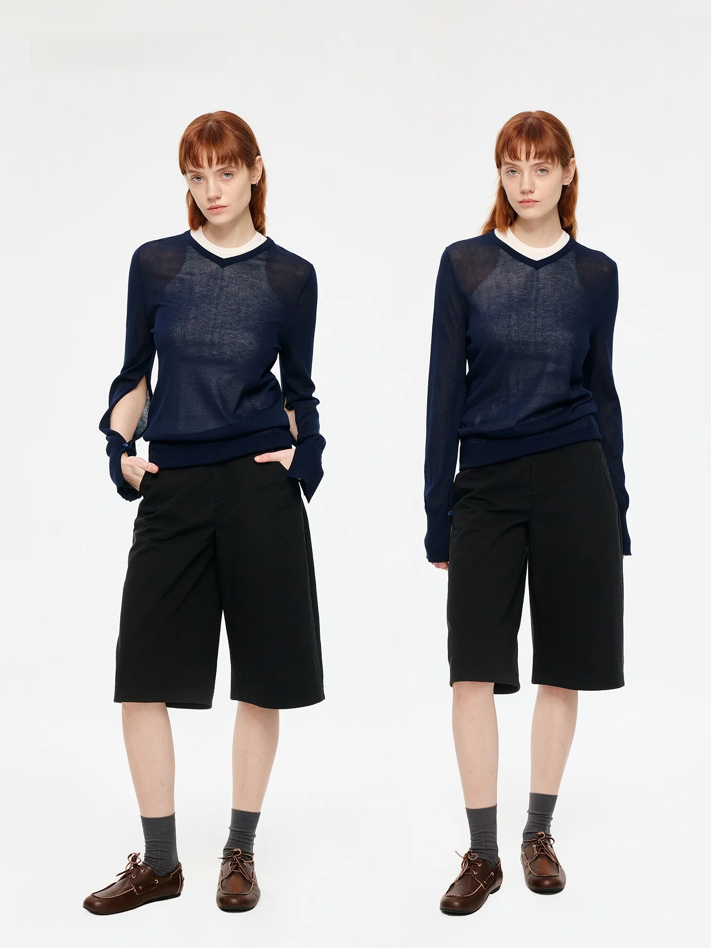 

Ele Thin Long Sve V-Ne Knitwear Women's Design Unique Top Clean Fit Faion Brand Fn Clean Explain