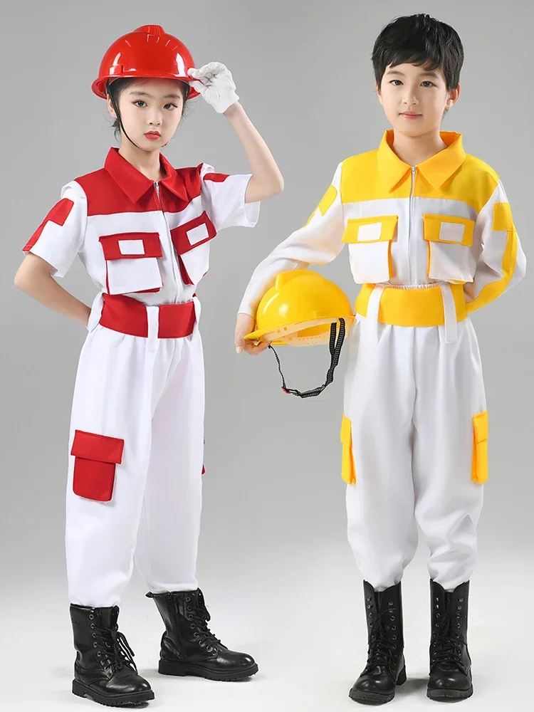 ชุดนักผจญเพลิงเครื่องแต่งกายคอสเพลย์สำหรับเครื่องแต่งกายวันฮาโลวีนชุดคอสเพลย์สำหรับคนงานก่อสร้างวิศวกรน่ารัก