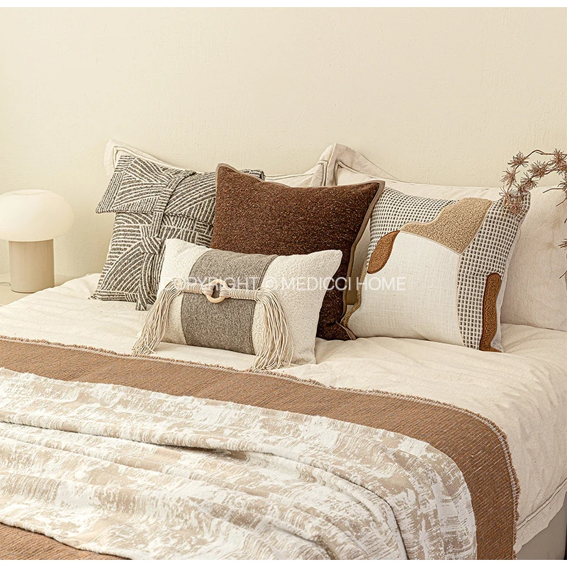 Medicci Home Modern Simplicity Tribal Design Cushion Cover Egyptian Taupe Grey Geometry Jacquard Pillow Case For Sofa Bedroom