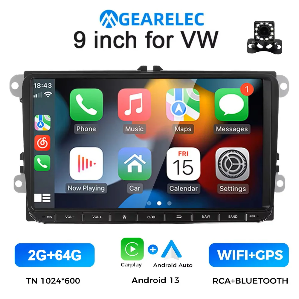 9 "autoradio Android 13 voor VW Passat 6 7 CC Polo GOLF 5 6 Touran T5 WiFi GPS-navigatie BT WiFi Split Screen Head Unit FM-radio