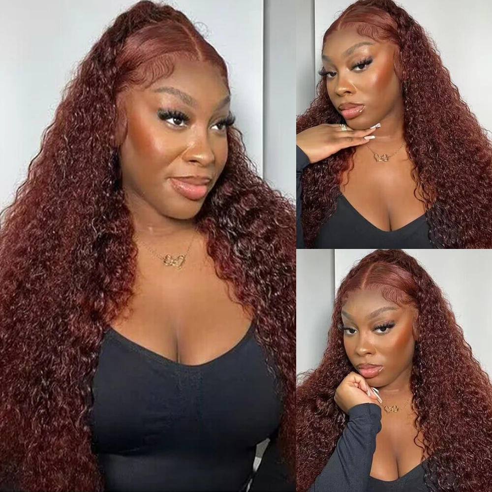 

Reddish Brown Deep Wave 13x6 HD Lace Frontal Wig Curly Transparent Lace Front Wig Colored 30 Inch Human Hair Wig Brazilian