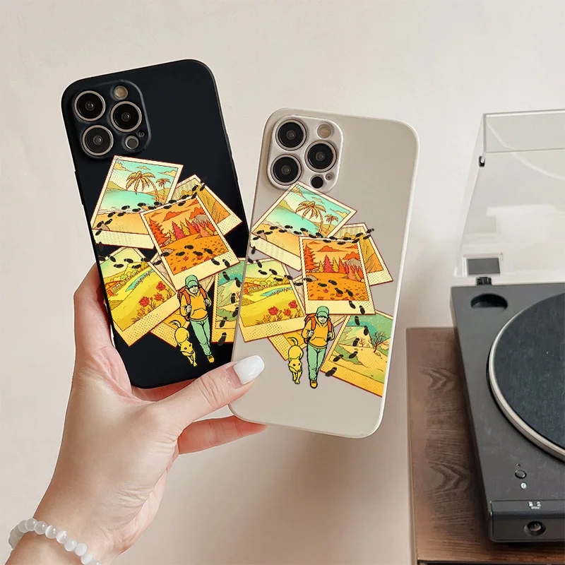 Liquid Silicone Soft Case For Iphone 11 14 15 Pro Max Artist Travel Records 12 13 Mini 7 8 Plus X XR XS Max Shockproof Cover