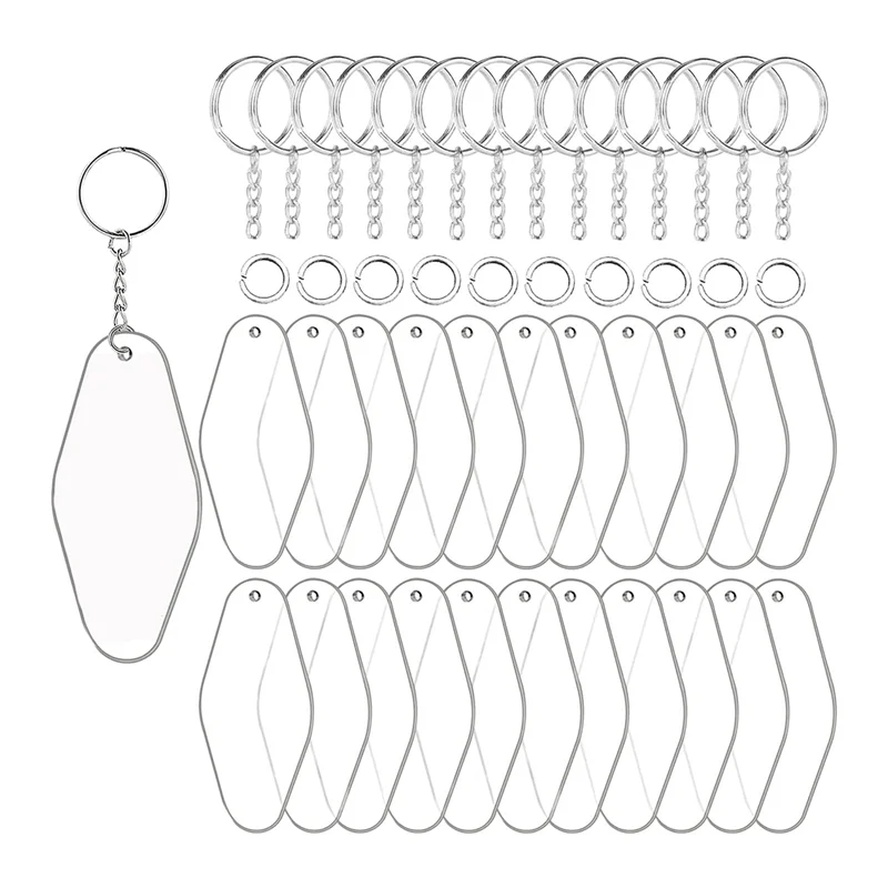 30 Sets Acrylic Blank Key Tag Kit Including 30 Motel Hotel Shape Acrylic Sheets, 30 Keychain Rings, and 30 Jump Rings