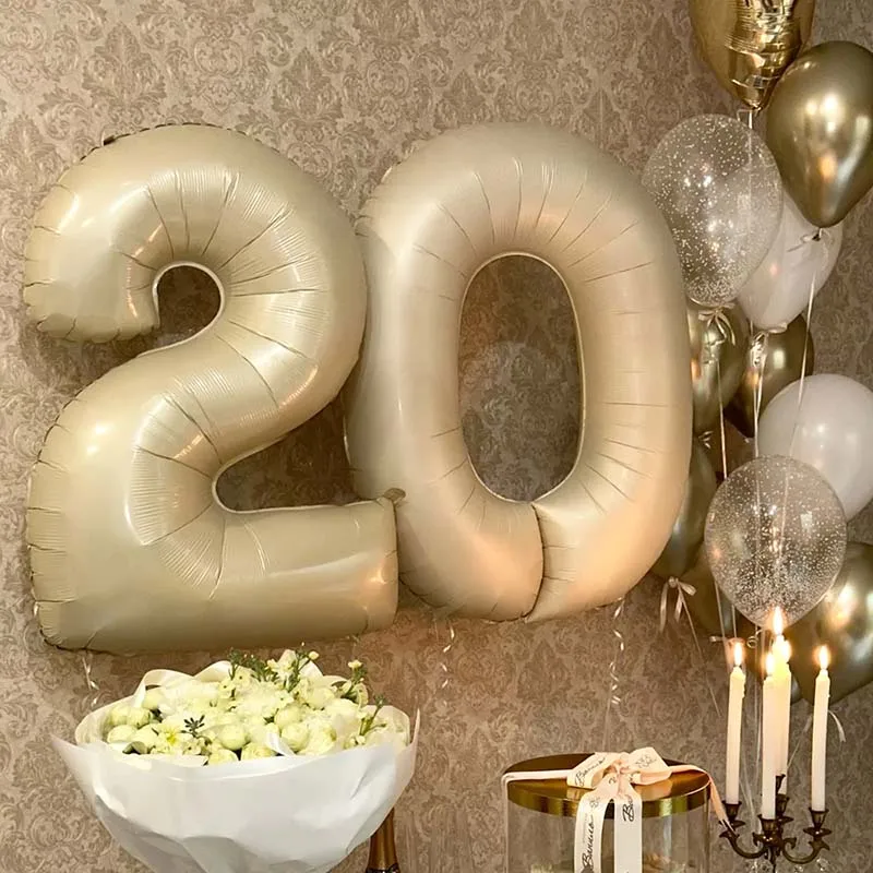 32 Zoll cremefarbene Karamell-Olivgrüne olivgrüne Folienballons 0 1 2 3 4 5 6 7 8 9 Kugeln Hochzeit Geburtstag Party Dekor Babyparty – Detail 2