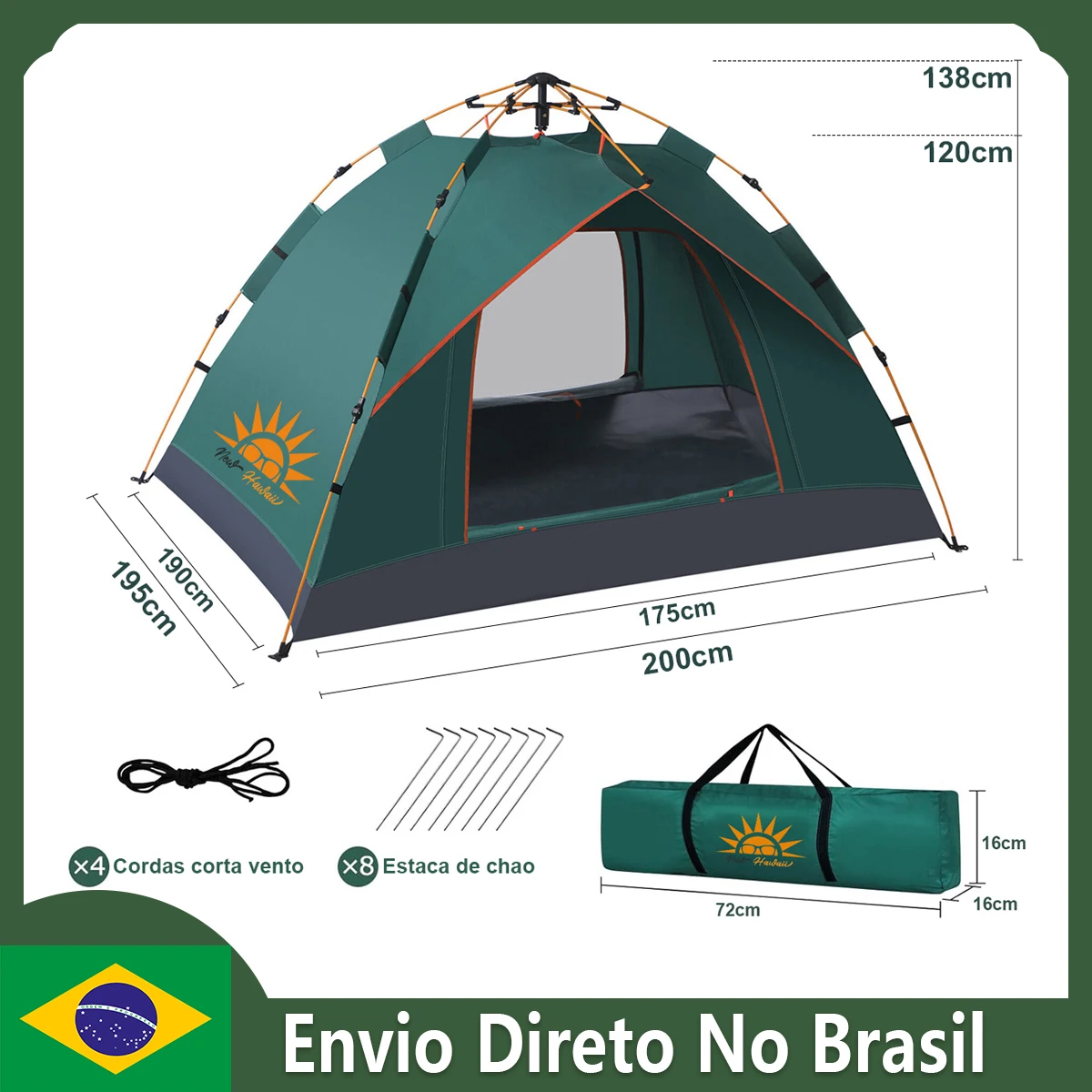 Pop-up Automatic Outdoor Tent, Sun Protection, Quick Pop-up Camp For 3-4 People Green/White Family Tent