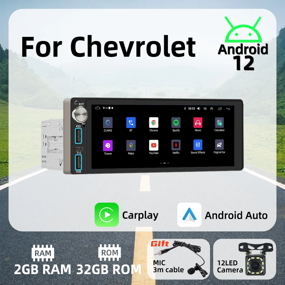 

Wireless Carplay Android Auto Autoradio 6.86" 1 Din Radio Android Car Multimedia for Chevrolet Stereo Head Unit GPS Navigation