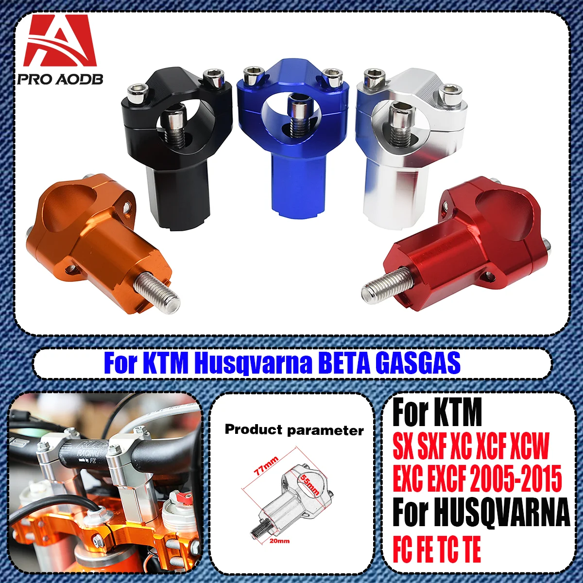 

Handlebar Riser Bar Clamp Mount For Husqvarna TC FCFE 125 150 250 300 350 450 500 501 530 For KTM EXC EXCF SX SXF SXS XC XCF