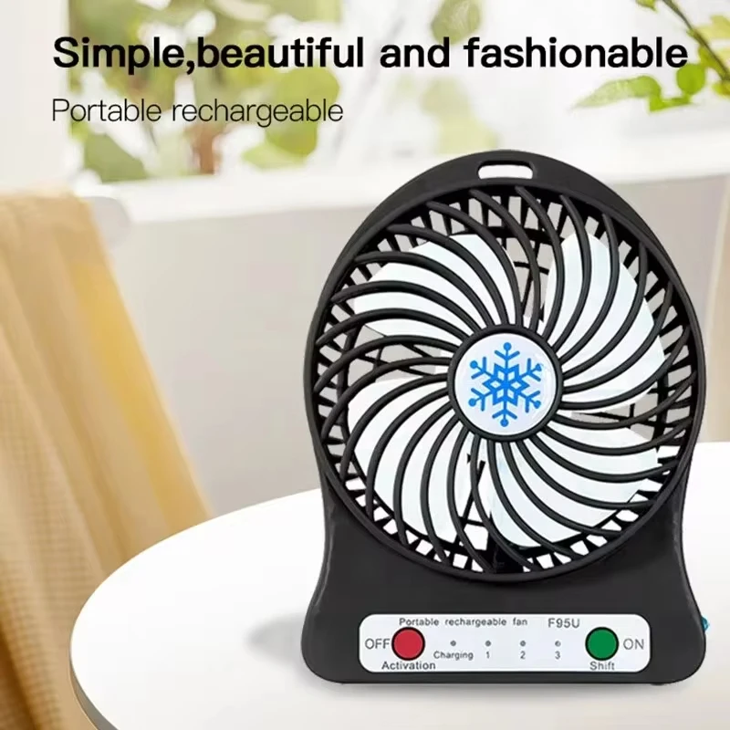 Mini ventilatore portatile piccolo ventilatore portatile con fiocco di neve ricarica USB tre velocità del vento regolabili ventilatore da tavolo per ufficio dormitorio per studenti