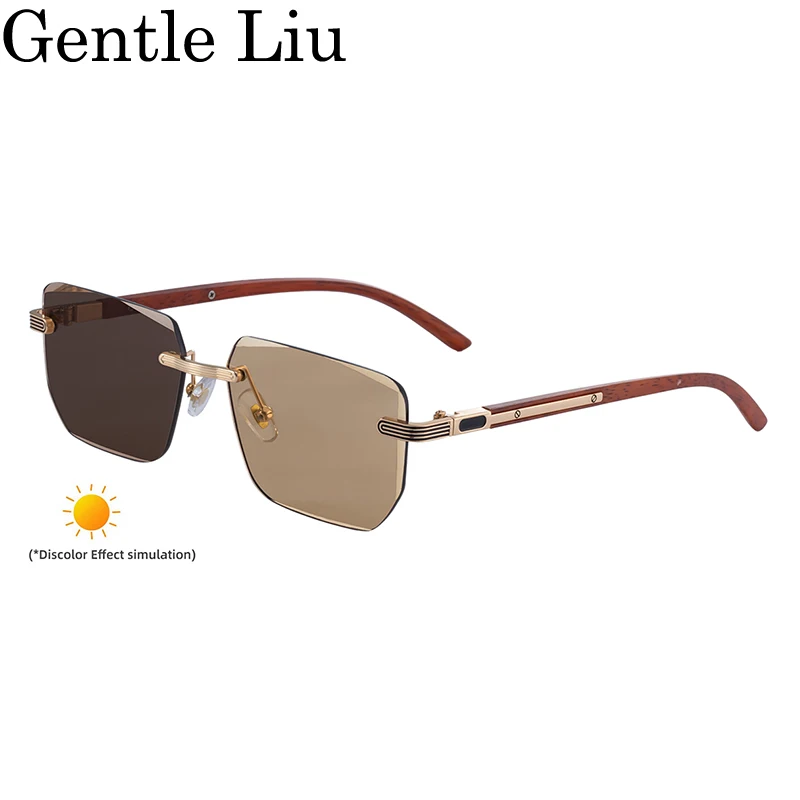 Quadratische randlose Punk-Sonnenbrille für Herren 2026 – Luxusmarke, photochrome, farbwechselnde Sonnenbrille für Männer, Eyewear Shades