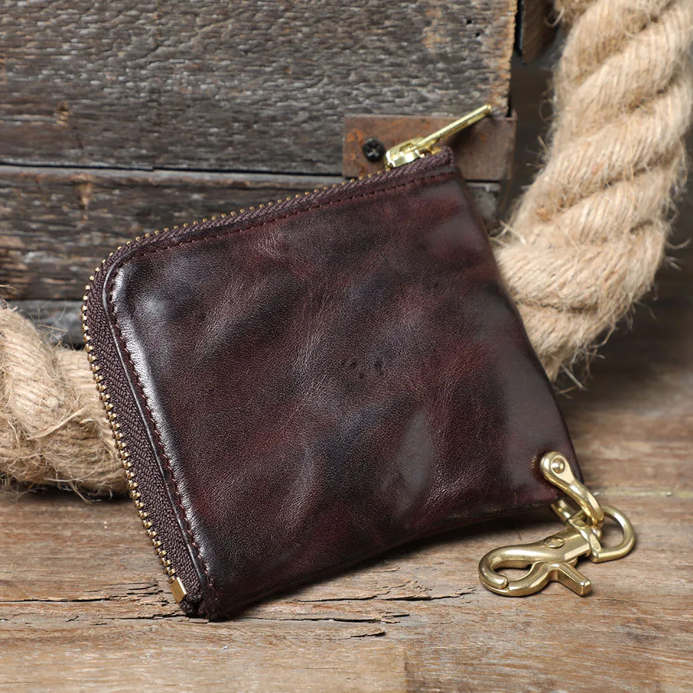 S.WORKER Vollnarbenleder Vintage-Kartenhalter Retro Mini-Münzbörse Tragbare Tasche Kurze Geldbörse – Detail 5