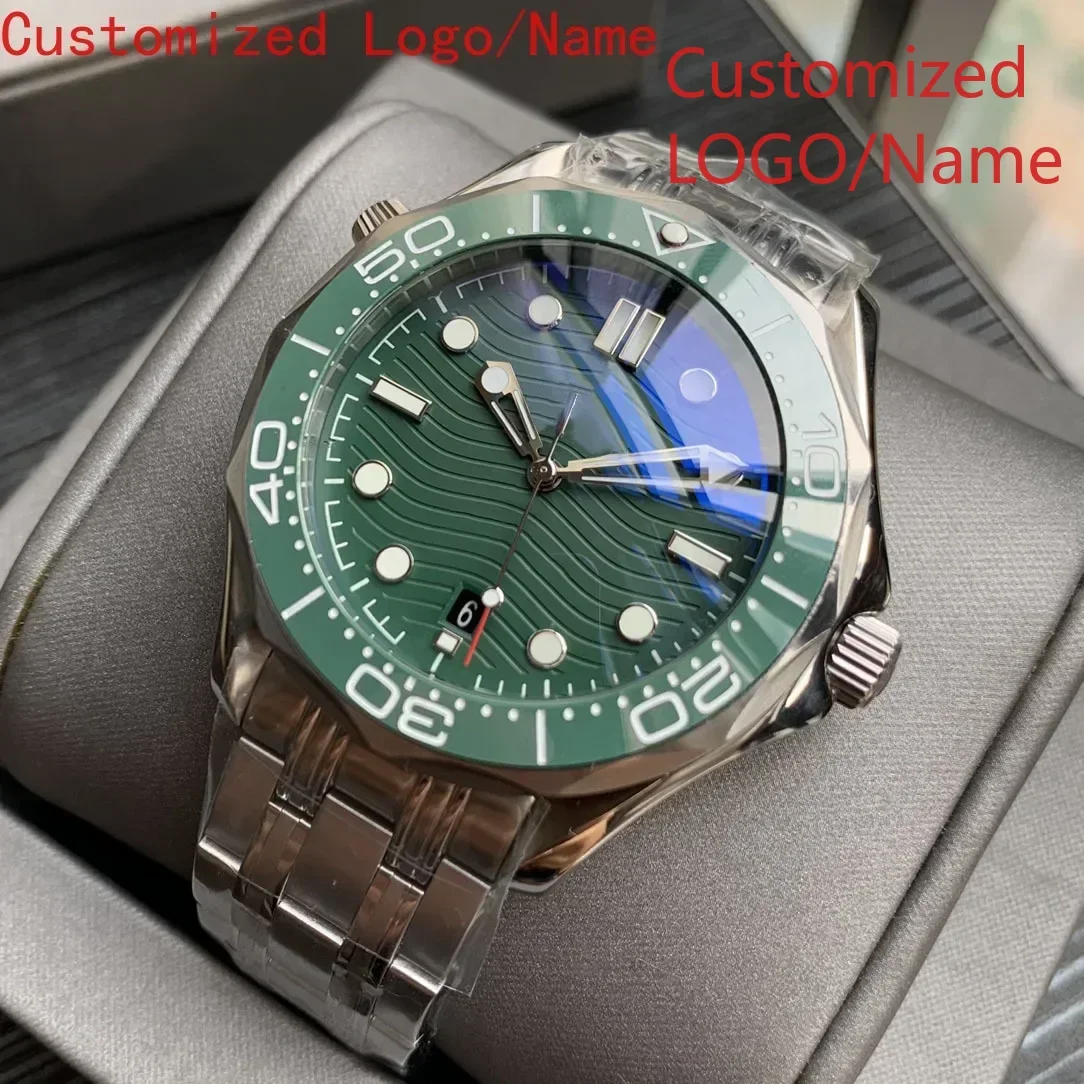 الرجال الساعات الميكانيكية التلقائية الفولاذ المقاوم للصدأ سوار عارضة التقويم الأسود الأزرق السيراميك ساعة اليد حسب الطلب