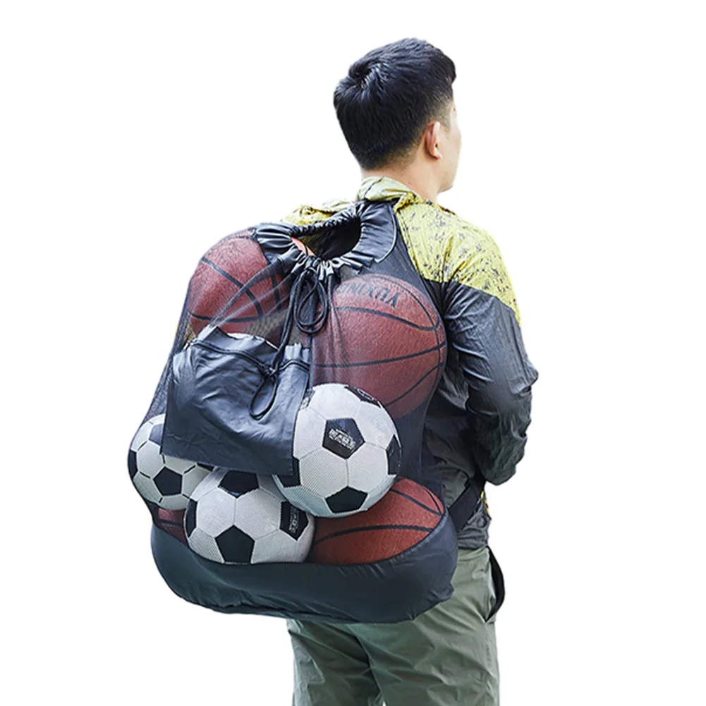 

Mesh Socce Ball Bag Heavy Duty Drawstring Bags with Shoulder Strap Secure Side Pocket for Holding Basketball Volleyball Baseball