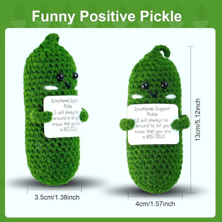 Funny Emotional Support Pickle3 inch Mini Positive Crochet Animals Stress Pickle with  Card for Cheer Up Birthday Gifts for Wom