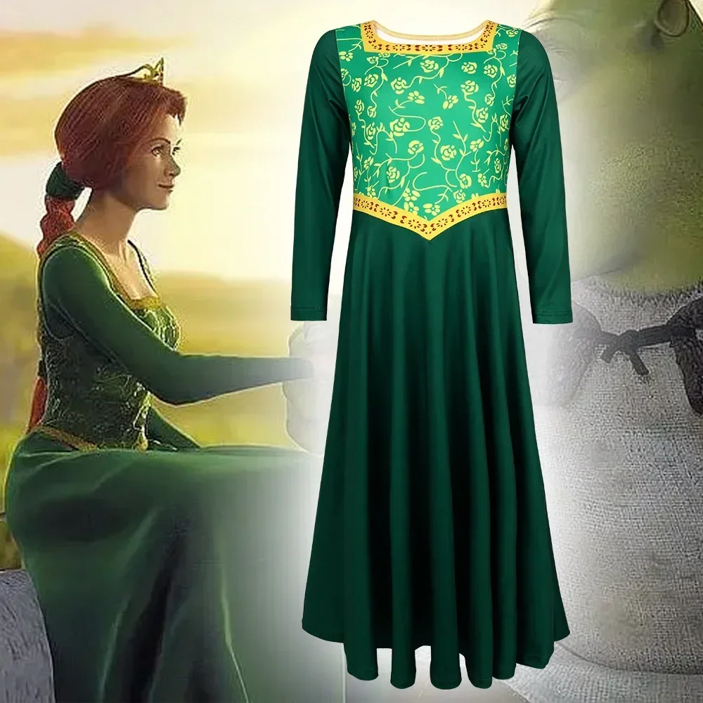 Anime Princess Green Dress Fiona Dress Shrek Cosplay Costume Halloween Fancy Fantasy Party Suit Roleplay for Adult Woman 009