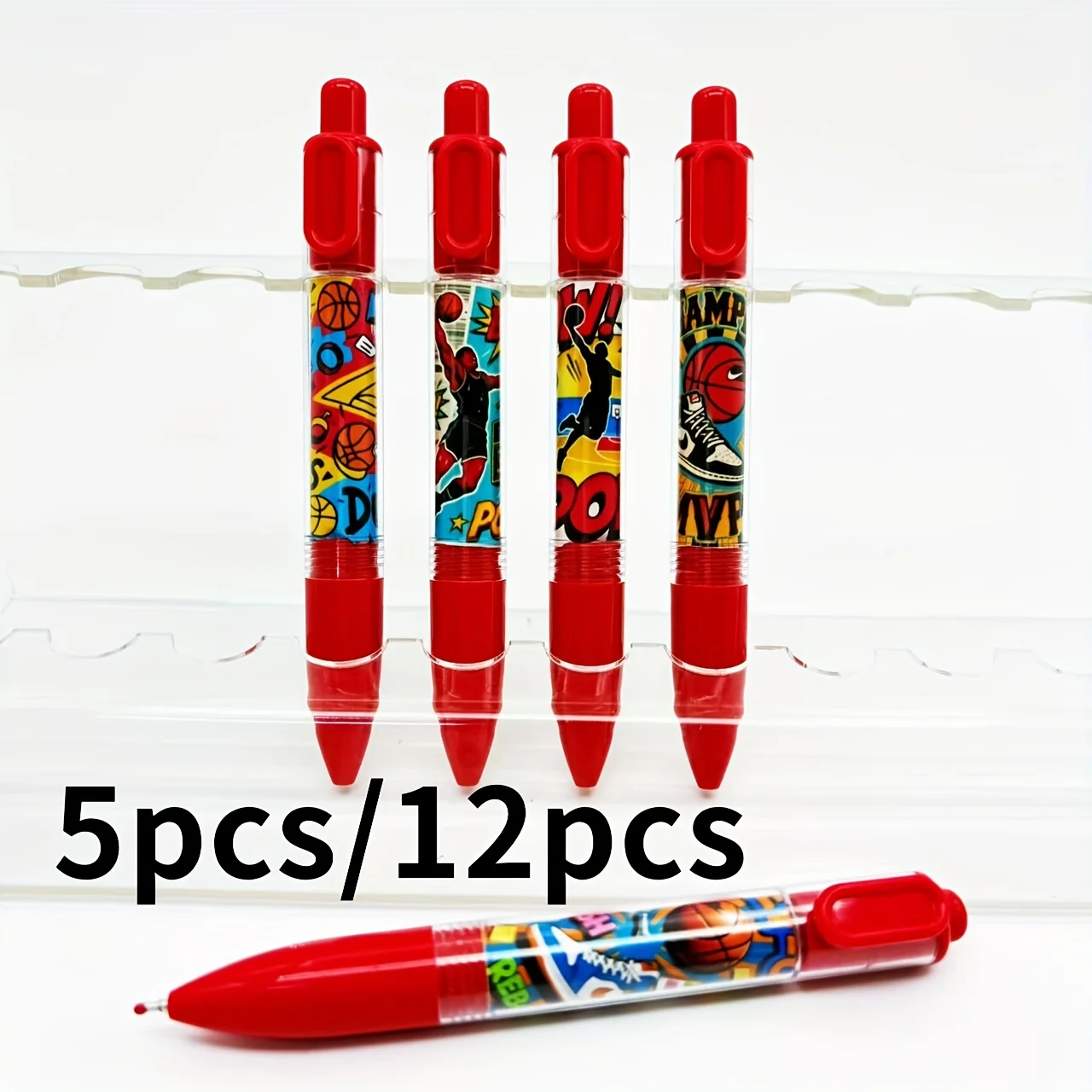 

5Pcs/12Pcs Basketball-Themed Ballpoint Pens, Exciting Basketball Sports Ballpoint Pens, Back-To-School Season Student Writing Gift Pens