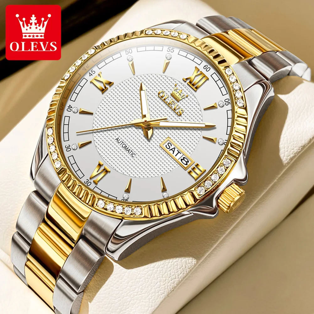 Top Brand Original Luxury Automatic Watch for Men Waterproof Gold Stainless Steel Diamond Date Day Classic Wiristwatch Male Gift