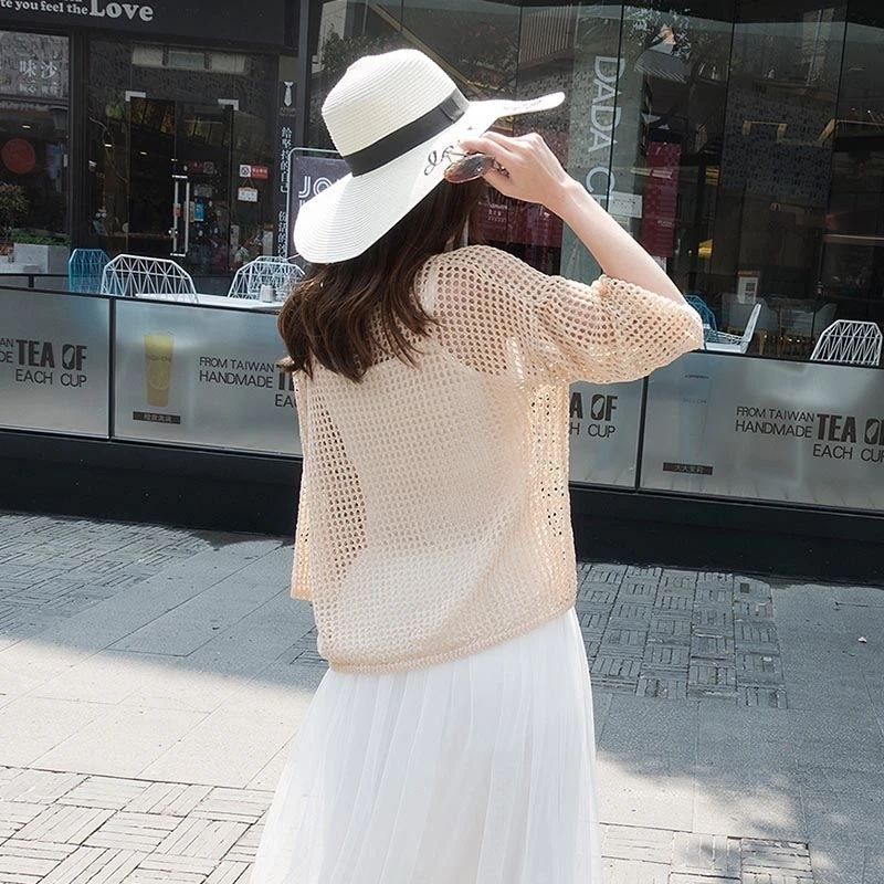 New Plus Size 4xl 90kg Knitted Pullover Summer Hollowed Out Tops Ice Silk Knitwear Sweaters Women Sunscreen T-shirt Fashion Tees