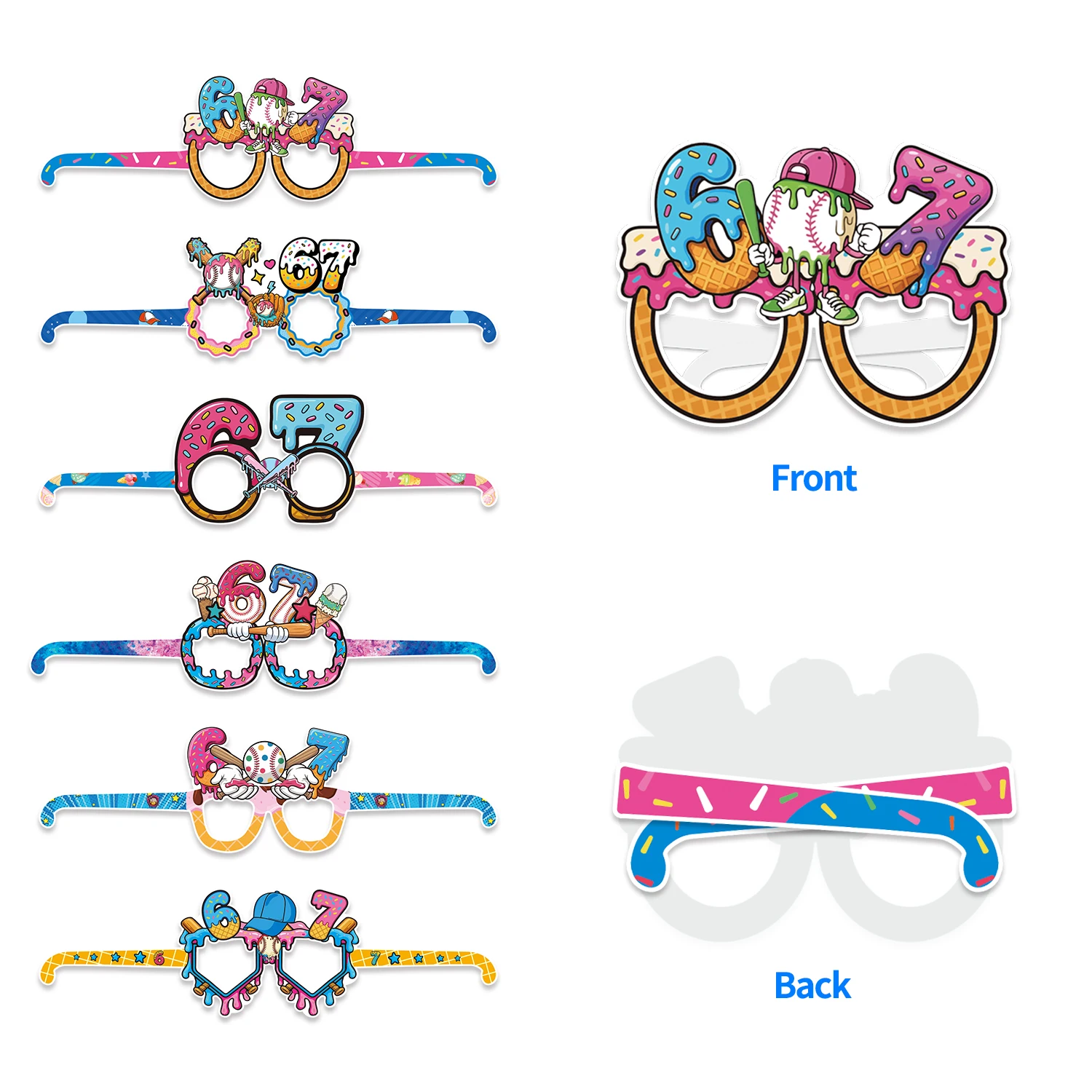 12-36pcs/set 67 Six Seven Theme Decoration Party Supplies Take Photo Paper Glasses Set Includes Banner Cupcake Toppers Ballons